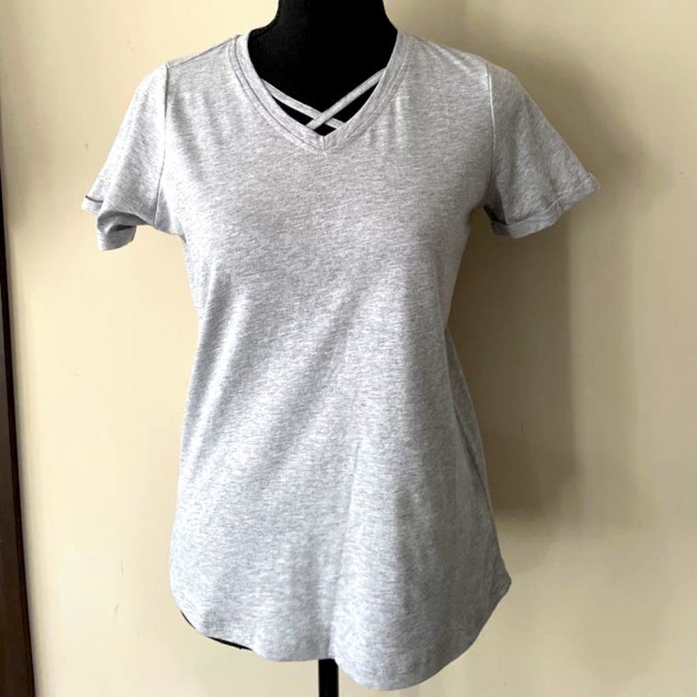 Hayden heathered grey crisscross vneck tee. Girls Large  NEW